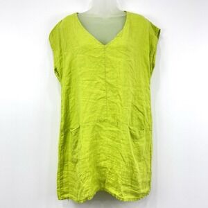 Meo Meli Dress Women's OS Lime Green 100%‎ Linen Lagenlook Beachy Made In Italy